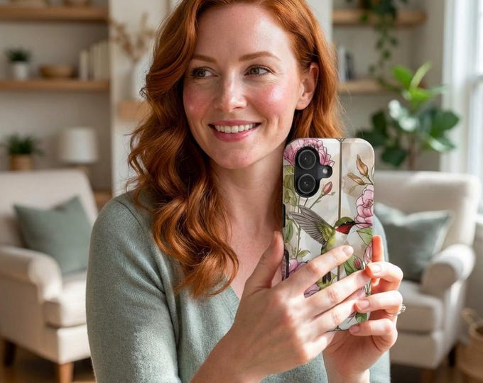 Hummingbird & Pink Peonies Tough Phone Case — Floral Protective Cover