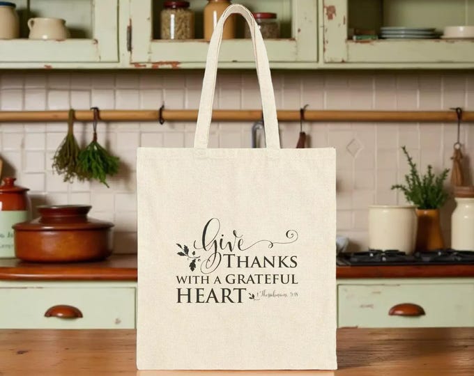 Grateful Heart Tote Bag: Cotton Canvas, Floral Design, Book Bag