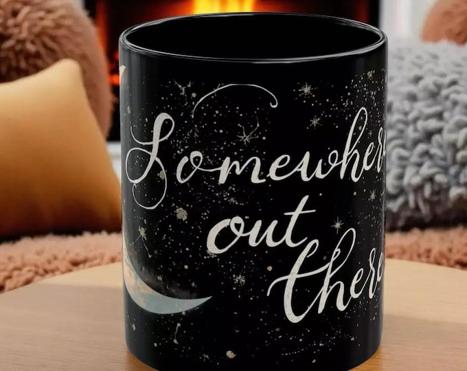 Somewhere Out There Moon & Stars Black Coffee Mug