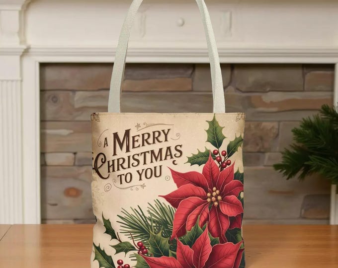 A Merry Christmas To You Poinsettia Carryall Tote Bag, Shopping Book Bag