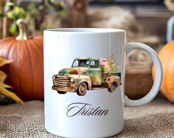 Vintage Truck Mug: Personalized Coffee Cup (11oz, Colorful)