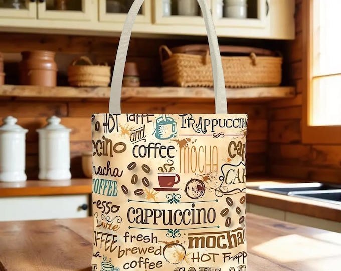 Coffee Lover Enthusiast Book Shopping Grocery Work Tote Bag, Bookish Tote Bag, Cute Tote Bags, Floral Gift Bag
