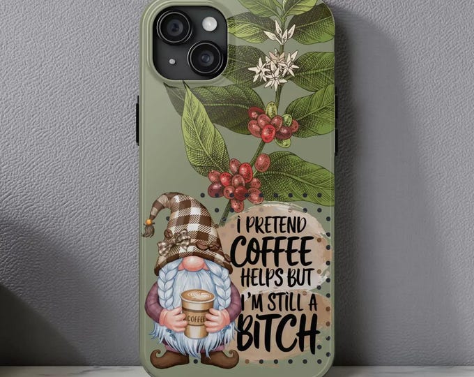 Funny Coffee Gnome Phone Case: Tough Impact Resistant Cover