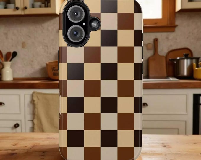 Coffee Lover Checkered Phone Case, Glossy Protective Cover