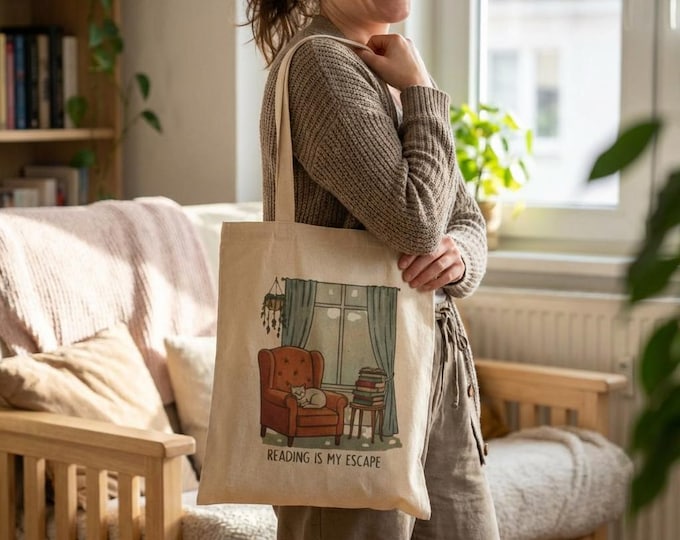Reading Escape Tote Bag: Cotton Canvas Book Lover Design