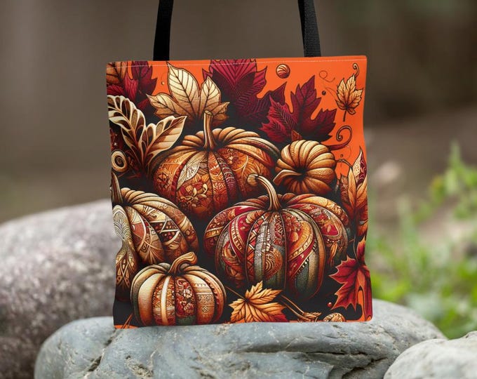 Autumn Pumpkin Tote Bag: Eco-Friendly Fall Shopper with Leaves, Book Lover Gift