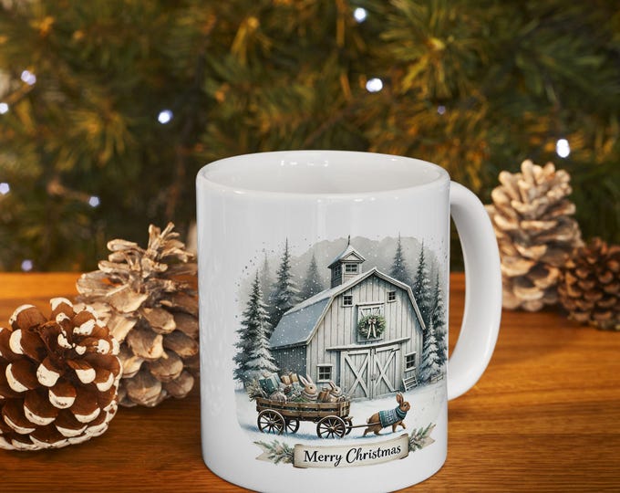 Cozy Winter Ceramic Mug, Perfect for Hot Beverages, Christmas Gifts, Rustic Home Decor, Holiday Celebrations, Cabin Vibes