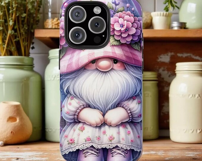 Floral Lavender Gnome Tough Phone Case: Durable Protection