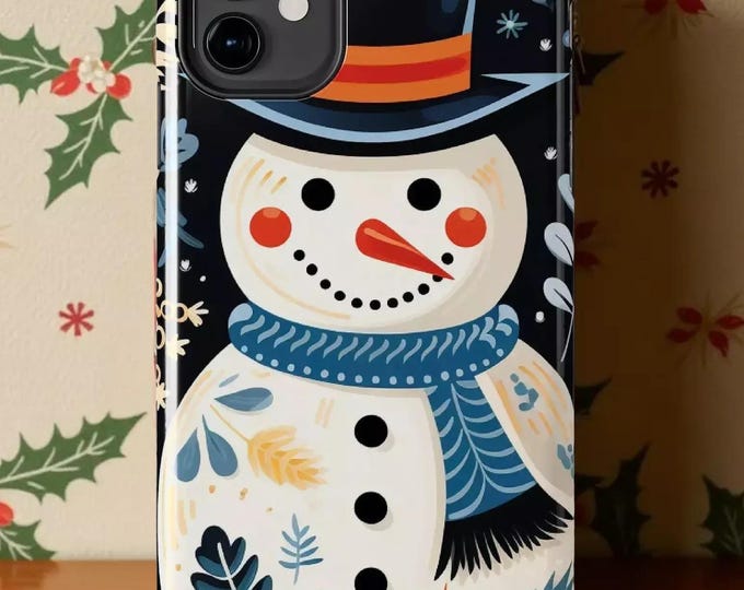 Snowman Phone Case: Christmas Holiday Design - Impact Resistant Cover