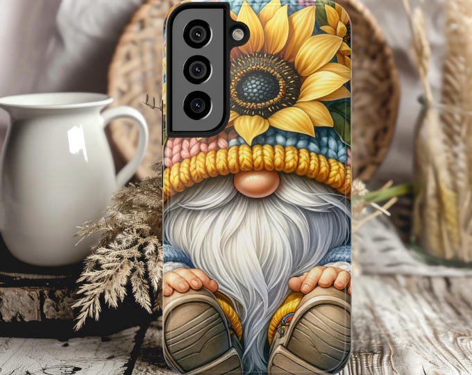 Gnome with Sunflower Phone Case: Whimsical Impact Resistant Cover