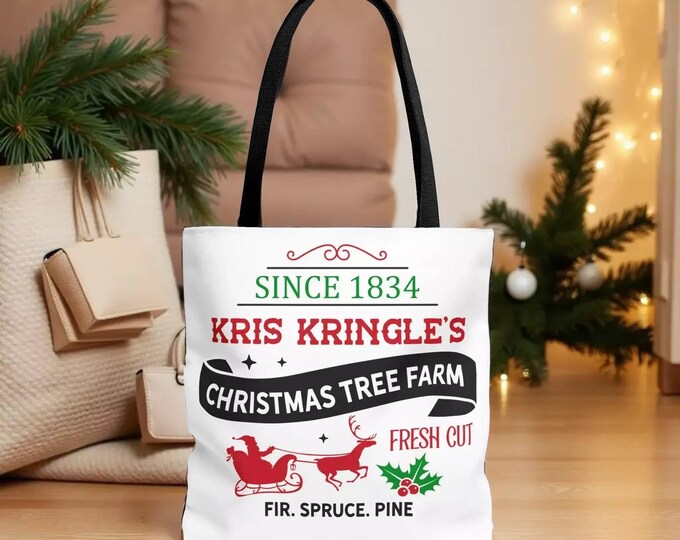 Since 1834 Kris Kringle's Christmas Tree Farm Tote Bag, Shopping Book Bag