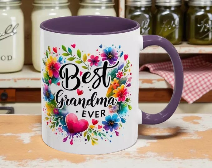 Floral Grandma Coffee Mug, Colorful Accent (11oz)