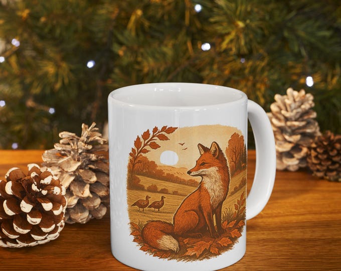 Autumn-Themed Fox Ceramic Mug - Cozy Fall Vibes, Perfect Gift for Coffee Lovers, Thanksgiving Decor, Seasonal Kitchenware