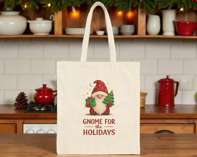Holiday Gnome Tote: Cozy Christmas Canvas Bag (16x15 inches) Gift For Book Lover