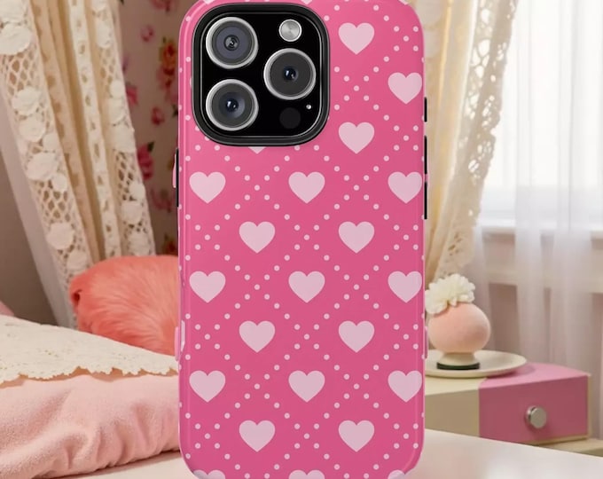Fancy Pink Hearts Phone Case: Glossy Tough Cover for iPhone and Samsung