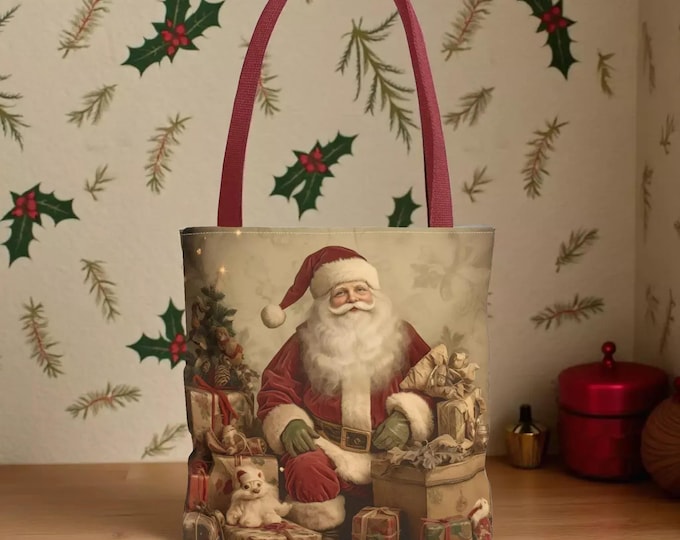 Vintage Santa Christmas Tote - Spacious Eco-Friendly Carryall, Shopping Book Bag