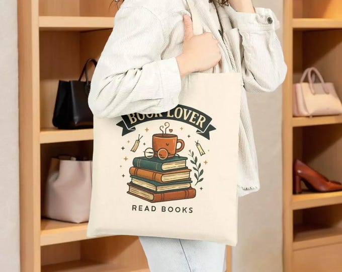 Book Lover Cotton Canvas Tote Bag - Read Books Design, Shopping Book Bag