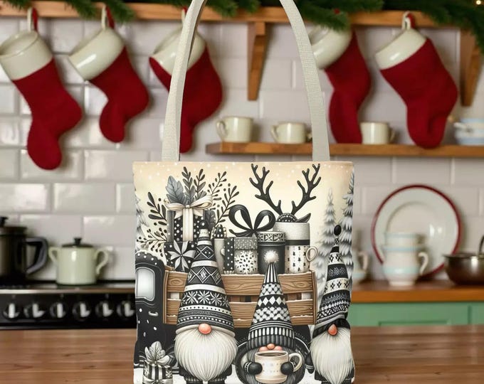 Tote Bag: Cute Christmas Gnomes - Holiday Market Style Book Bag