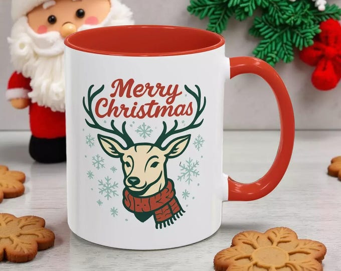 Holiday Coffee Mug: Festive Deer Illustration - Colorful Ceramic