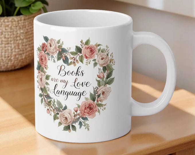 20oz Floral Jumbo Mug – "Books Are My Love Language" Inspirational Coffee Cup