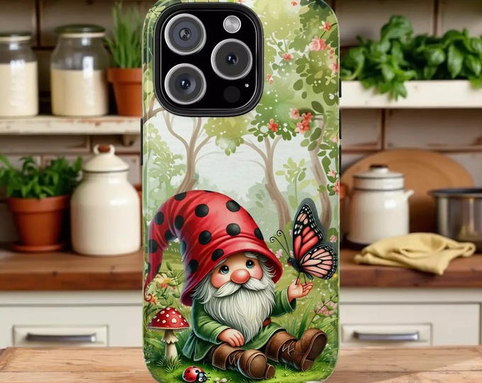 Whimsical Lady Bug Gnome Phone Case - Tough & Durable with Nature Vibe IPhone Samsung