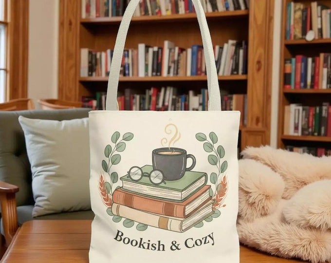 Bookish & Cozy Tote Bag – Literary Reader Coffee and Books Canvas Carryall
