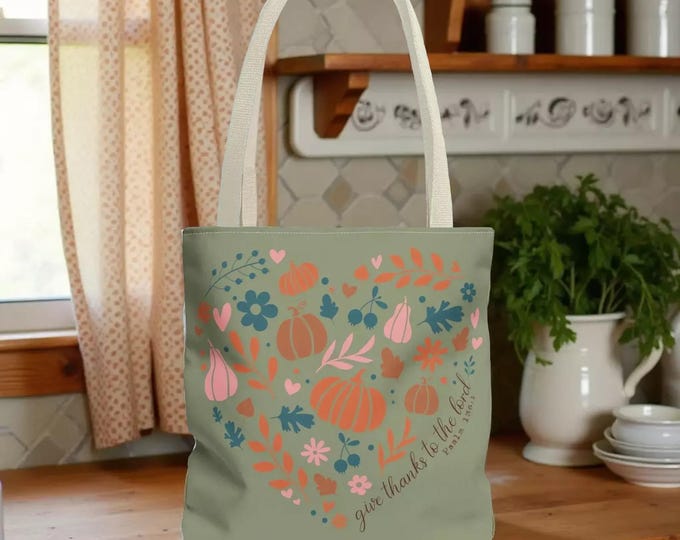 Thanksgiving Carryall Tote: Floral Faith Design (3 Sizes Available) Book Bag