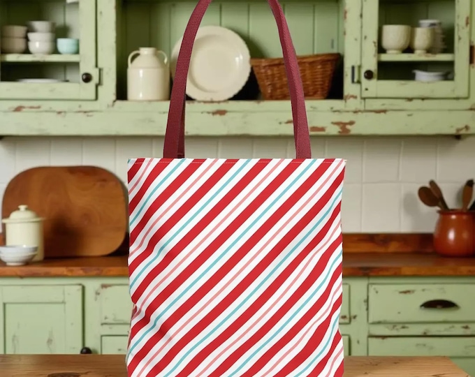 Festive Candy Cane Tote Bag - Spacious Reusable Holiday Shopper, Christmas Giftbag