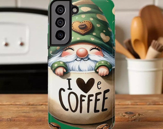 Coffee Gnome Phone Case, Cute Green Design (Fits iPhone and Samsung)