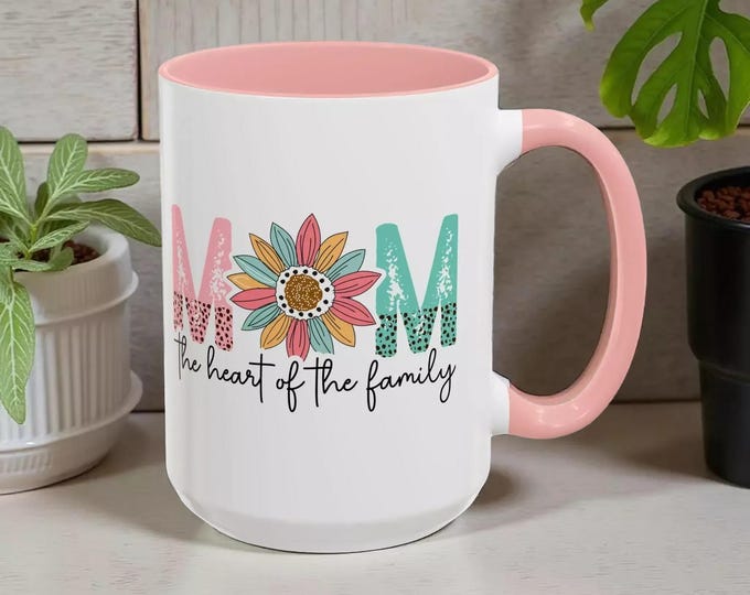 Mom Coffee Mug: Heart of the Family Design - Dishwasher Safe
