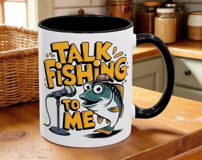 Fishing Coffee Mug: Playful Fish Design (11oz and 15oz Sizes)