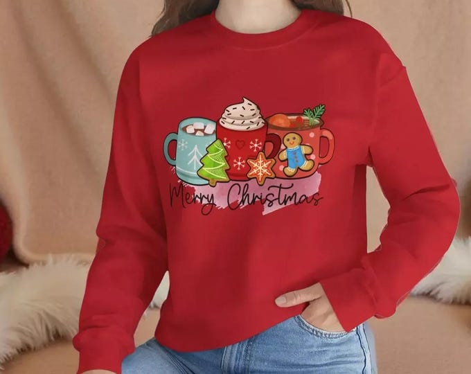 Holiday Crewneck Sweatshirt, Festive Red (Unisex S-XXL)