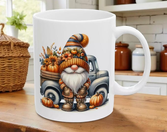 Fall Harvest Gnome Ceramic Mug - Vintage Truck Design