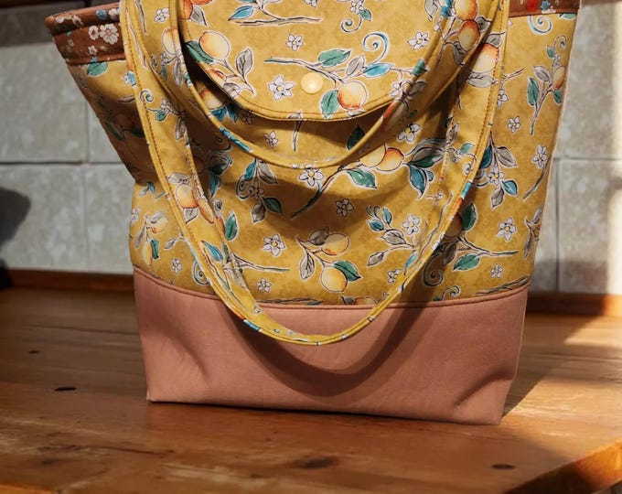 Fruit Themed Tote Shopping Book Bag - Yellow and Brown Hues