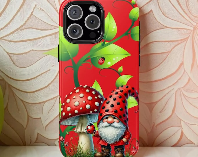 Red Ladybug Mushroom Gnome Phone Case Tough Design For iPhone Samsung Impact Resistant Cover