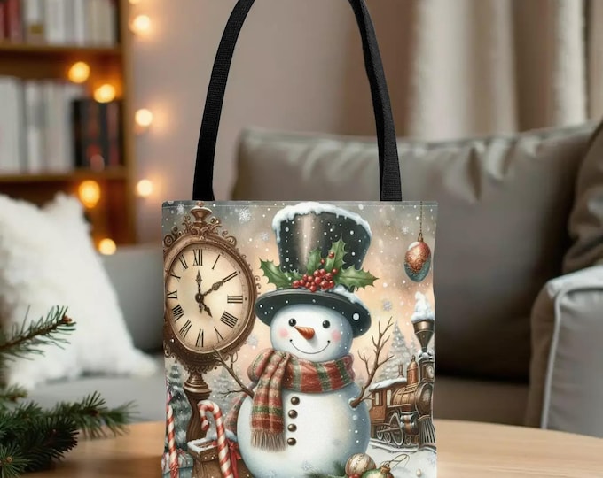 Snowman Tote Bag: Christmas Holiday Carryall (3 Sizes Available),  Book Lover Giftbag