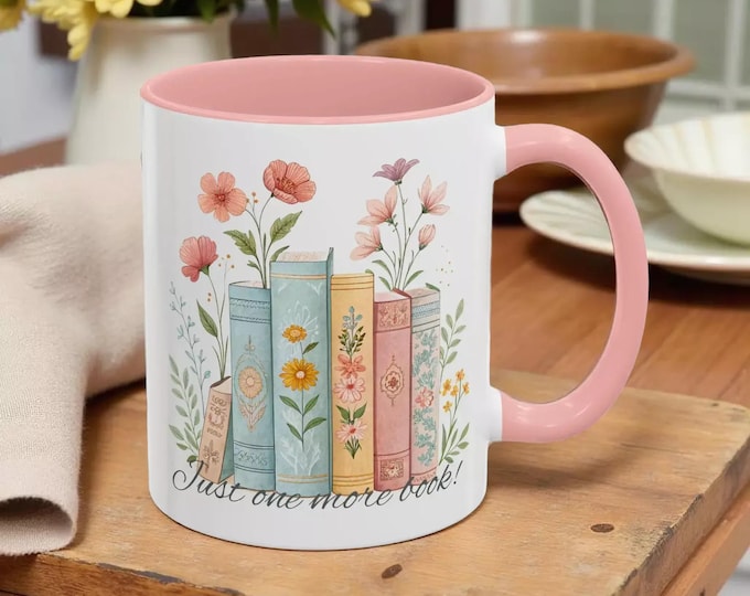 Just One More Book Accent Coffee Mug – Floral Booklover Gift (11oz Cup)