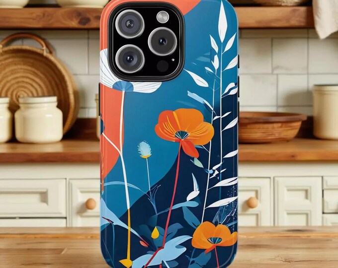 Floral Phone Case: Vibrant Blue Botanical Style (Shock Absorbing)