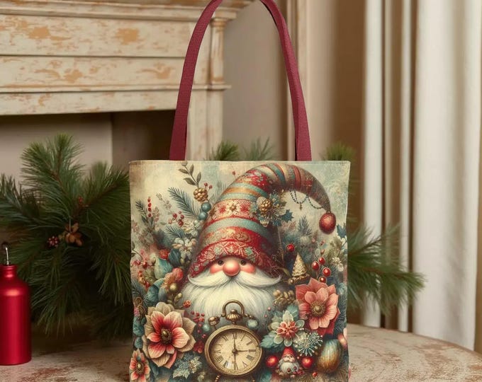 Holiday Gnome Tote Bag - Festive Reusable Carryall with Reinforced Handles, Christmas Gnome Book Bag