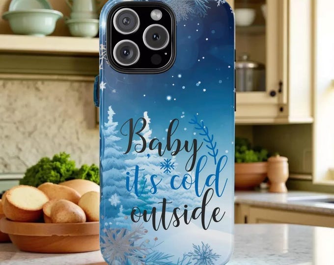 Christmas Phone Case: Winter Snowflakes and Pine Trees - Tough Cover