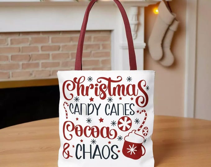 Christmas Candy Canes Tote Bag - Festive Cocoa & Holiday Design, Shopping Book Bag