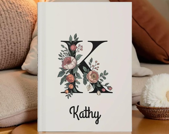 Floral Monogram Initial Name Hardcover Journal — Personalized Notebook