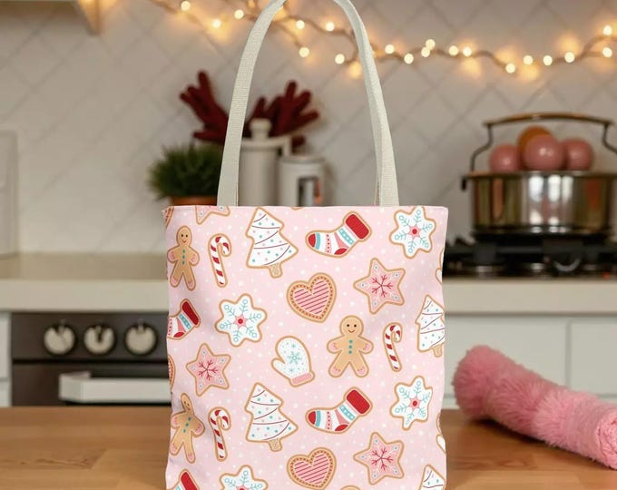 Holiday Tote Bag, Festive Print, Reusable (Lightweight, Durable), Christmas Giftbag