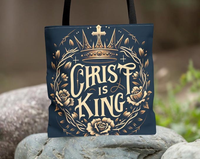 Christ is King Tote Bag, Floral Religious Gift, Shopping Book Bag