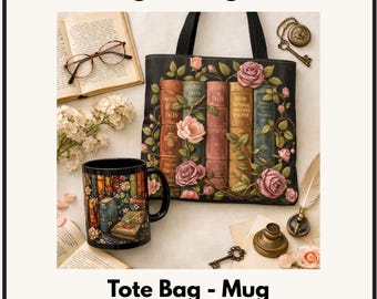 Vintage Floral Books Tote Bag | Rosebound Library  Dark Academia Book Lover Gift | Bookish Gift for Her | Literary Tote | Reader Gift