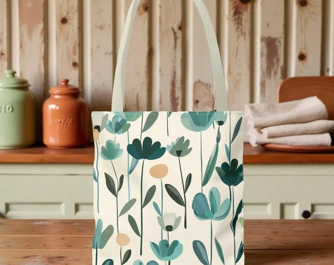 Floral Meadow Tote Bag - Teal Wildflower Pattern