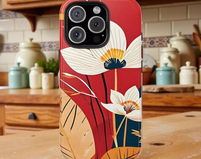 Bright Red Floral Phone Case: Colorful, Shock Absorbing Design