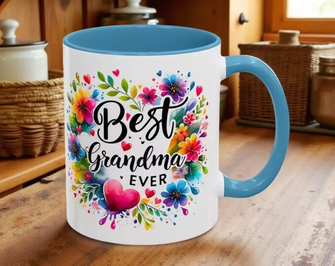 Floral Grandma Coffee Mug, Colorful Accent (11oz) Mother's Day Cup