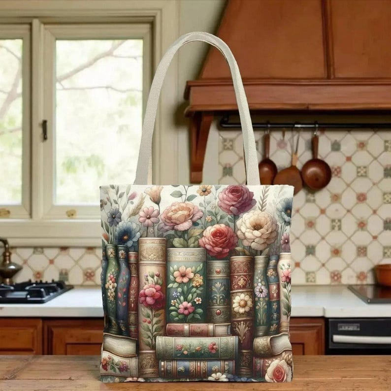 Books & Flowers Tote Bag | Book Lover Gift | Floral Bookish Carryall Bag | Optional Matching Mug | Gift for Her | Cozy Literary Aesthetic image 17