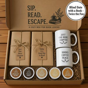 Cozy Readers Mystery Blind Date Book Box & More Gift Sets | 2 Mystery Books, 2 Coffee Mugs, 2 Tote Bags, 2 Bookmarks and Surprise Goodies